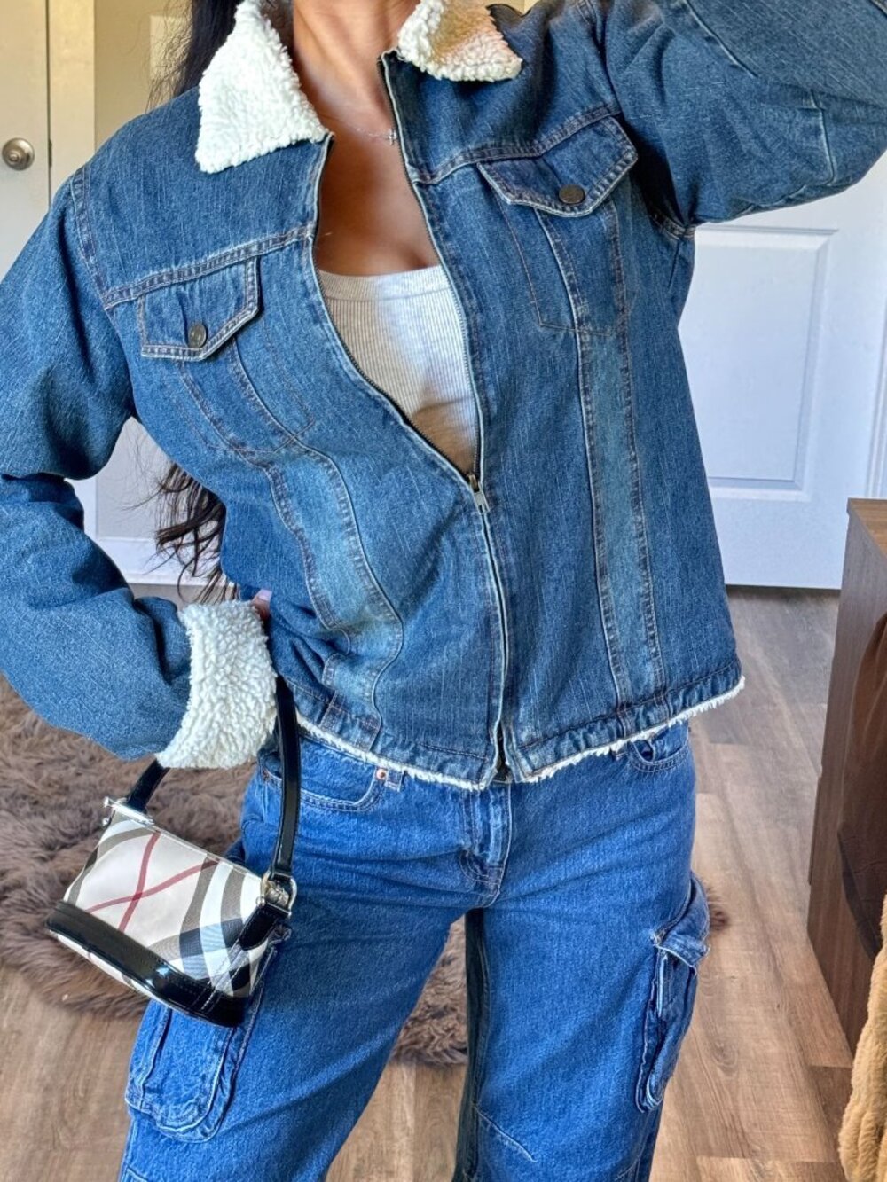 2000s Y2K Steve & Barrys Jean Jacket w/ Sherpa Trim Relaxed Fit Trucker Vintage